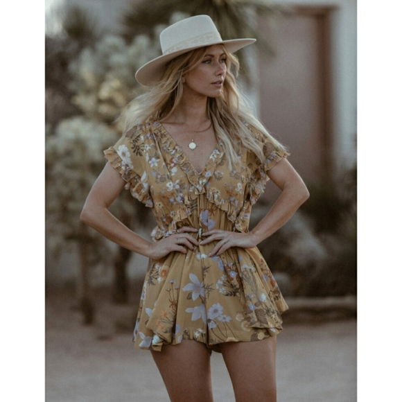 Wild Bloom Romper Play Suit Mustard Spell Designs XS saffron yellow - Picture 2 of 16